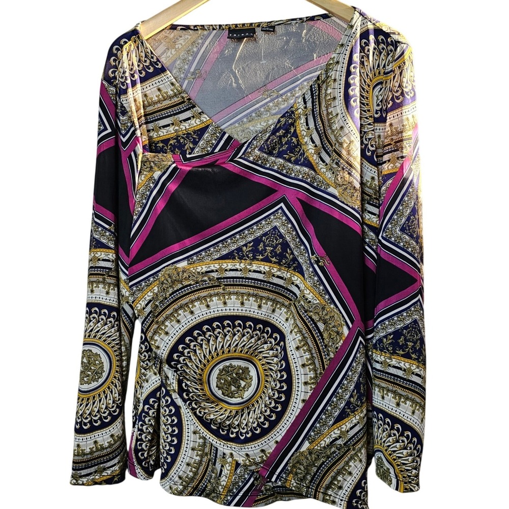Tribal Womens XL Artistic Scarf Print Baroque Medallion‎ Faux Wrap around Blouse